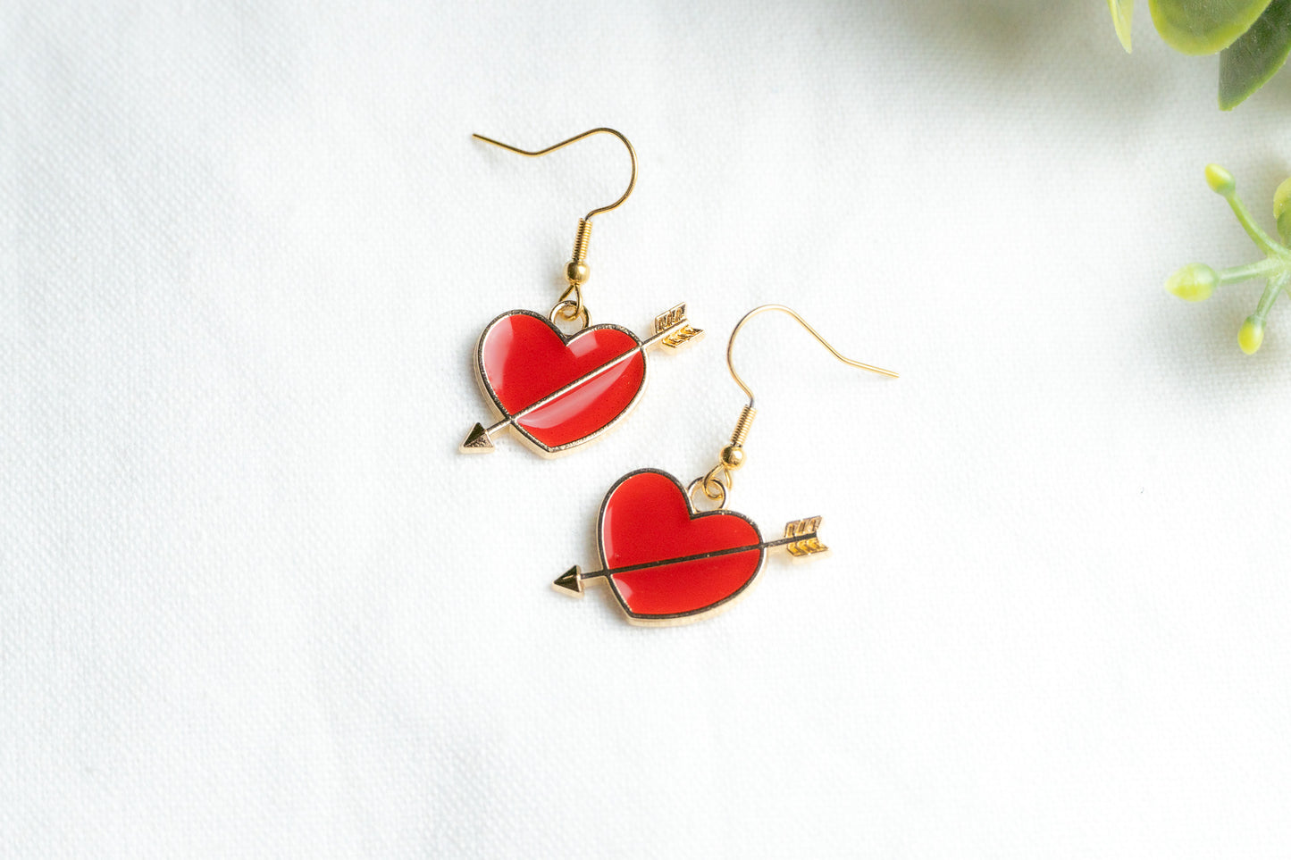Red Heart with Arrow Charm Earrings