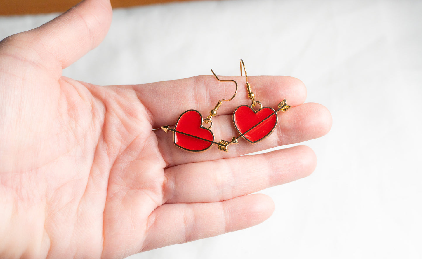 Red Heart with Arrow Charm Earrings