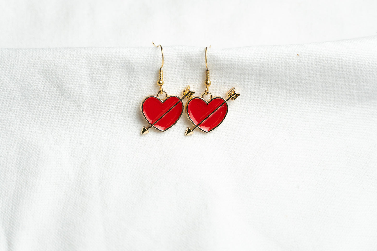 Red Heart with Arrow Charm Earrings