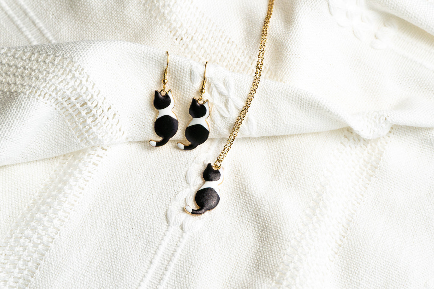 Black Cat with White Stripe Necklace