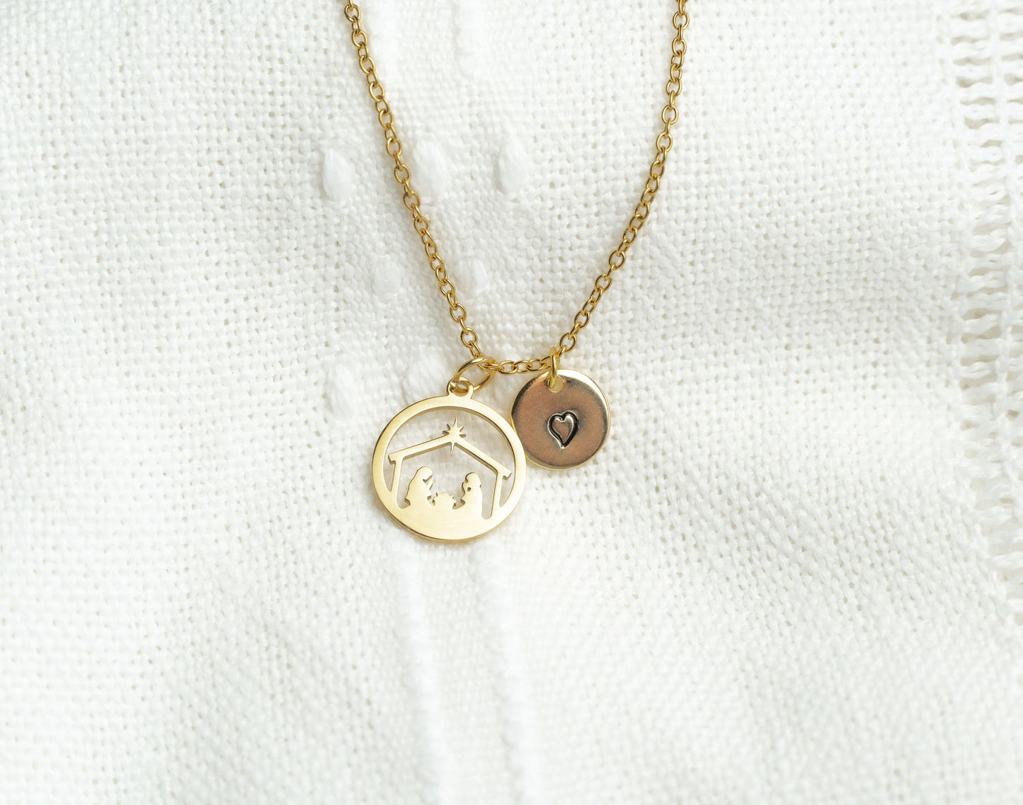Golden Bethlehem star Nativity Scene Pendant Necklace