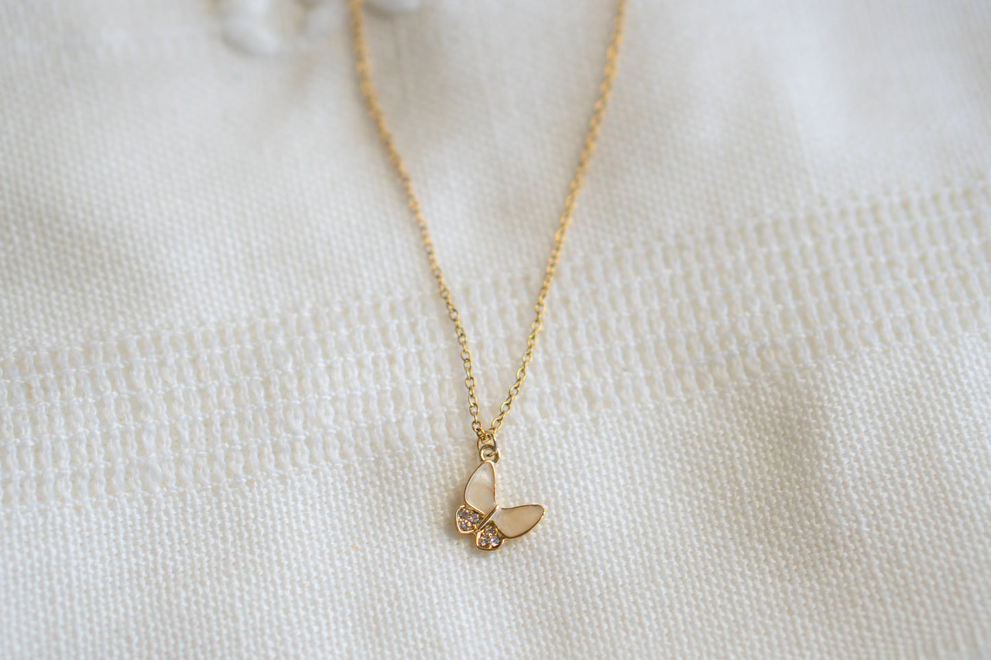 Dainty Butterfly with rhinestone Necklace