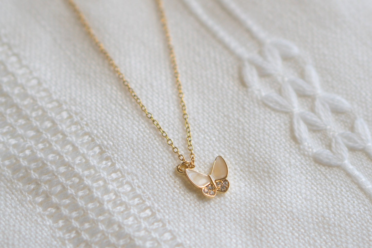 Dainty Butterfly with rhinestone Necklace