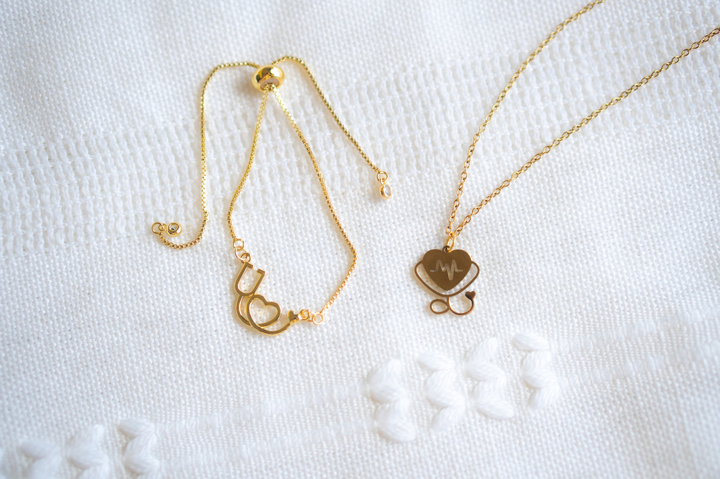 Gold Stethoscopes Heart Charm Bracelet