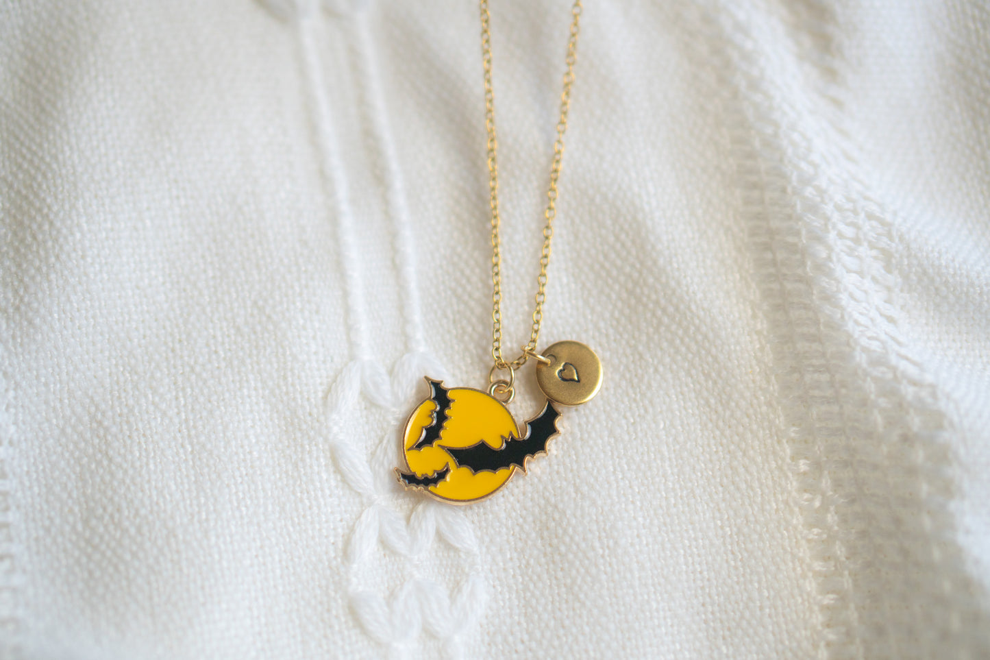 Personalized Halloween Bat Over the Moon Necklace,