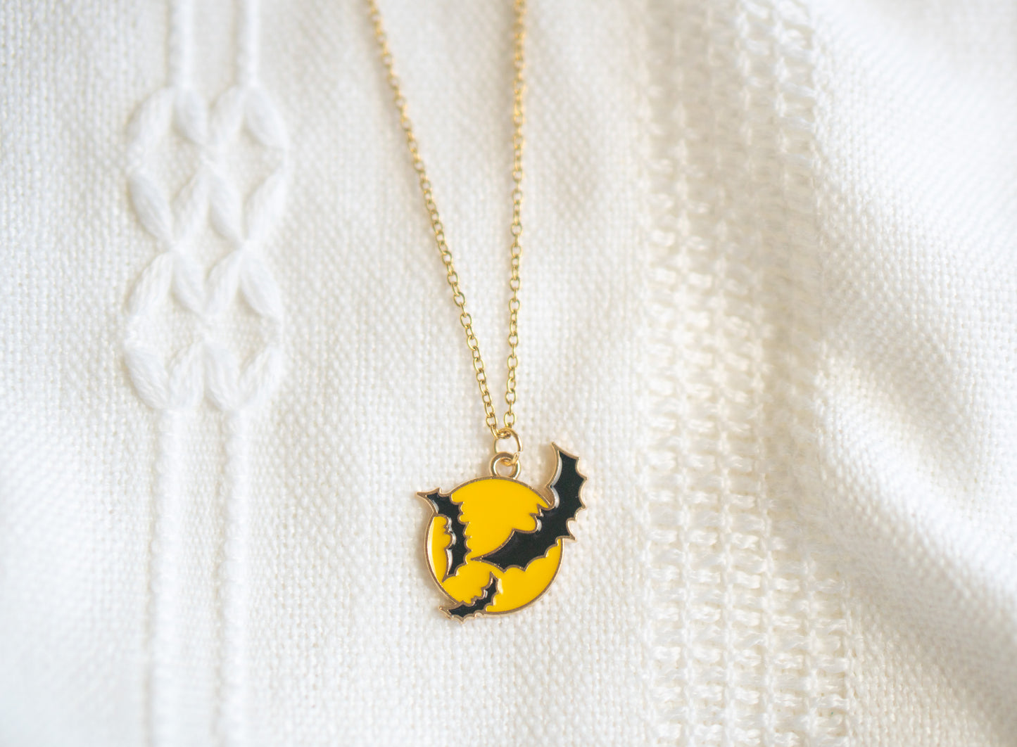 Personalized Halloween Bat Over the Moon Necklace,