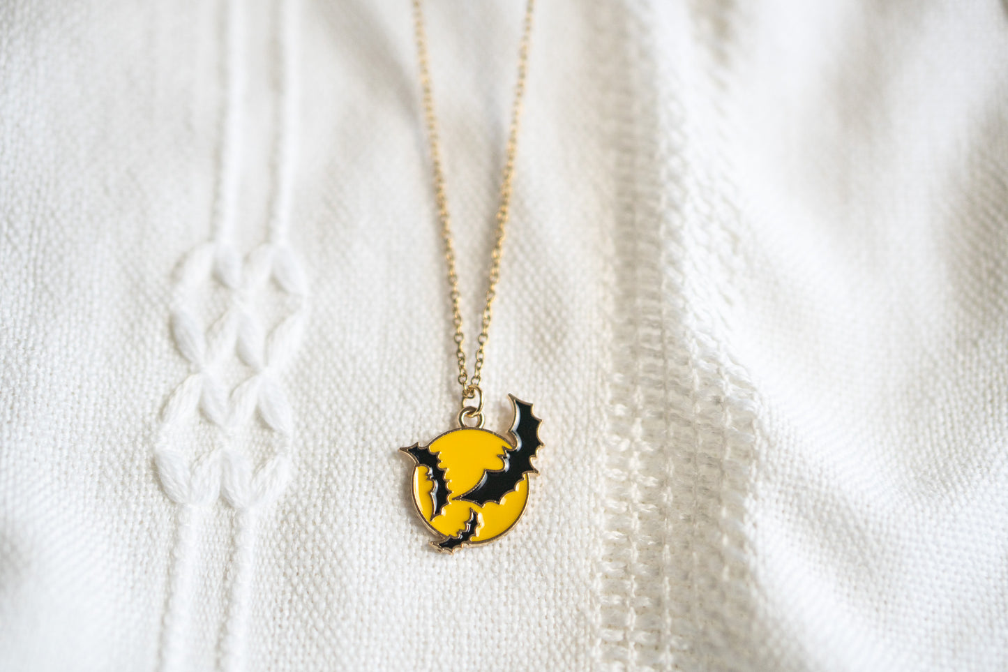 Personalized Halloween Bat Over the Moon Necklace,