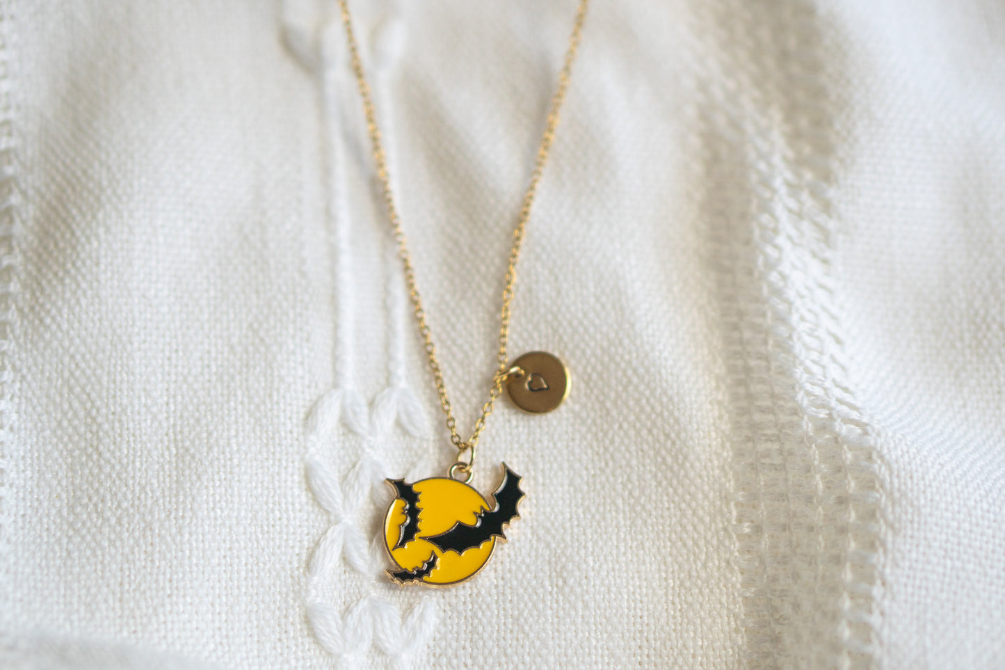 Personalized Halloween Bat Over the Moon Necklace,