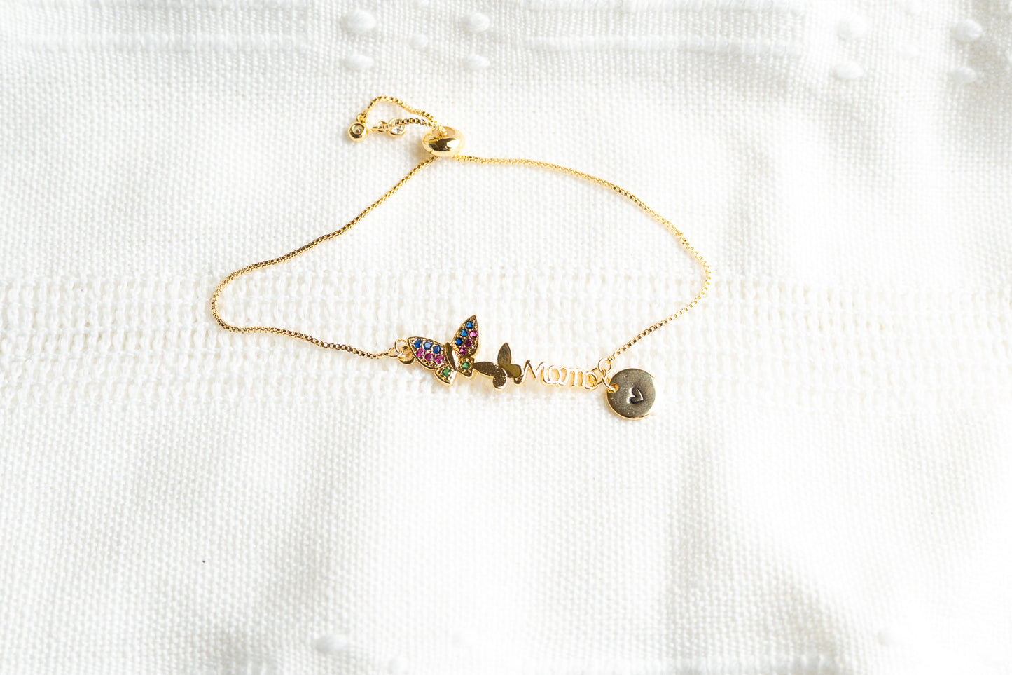 Mama Bracelet: Gold Butterfly Charm, Personalized Initial Bracelet