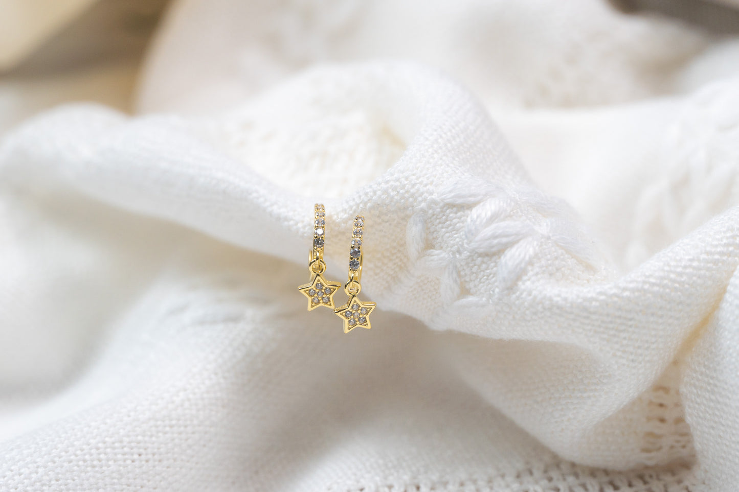 Dainty CZ Diamond Star Small Hoop
