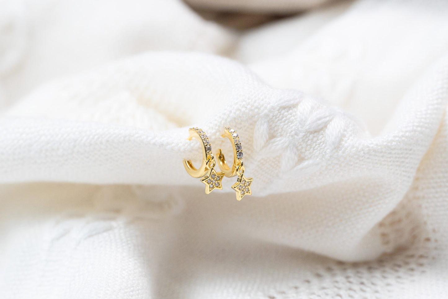 Dainty CZ Diamond Star Small Hoop