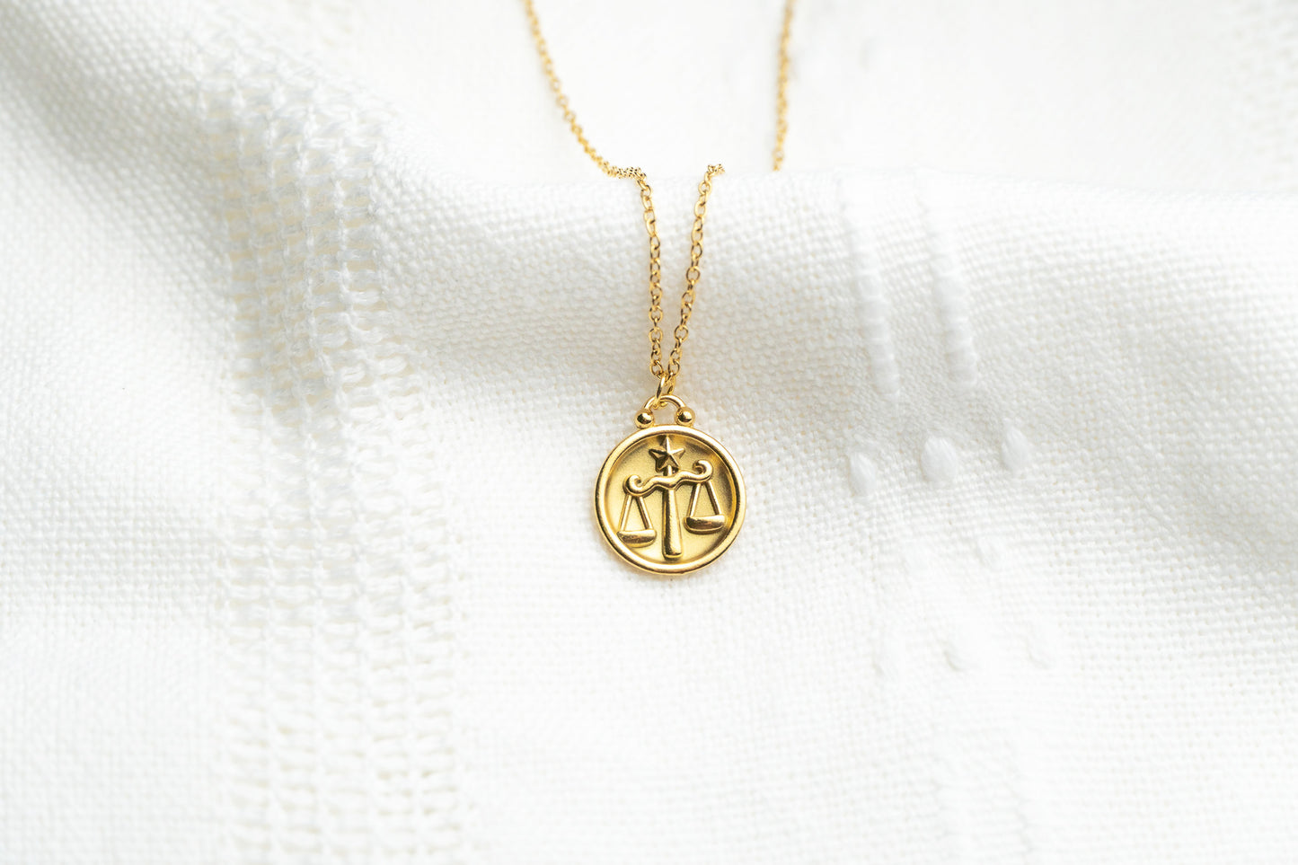 Gold Flat Round Libra Pendant Necklace