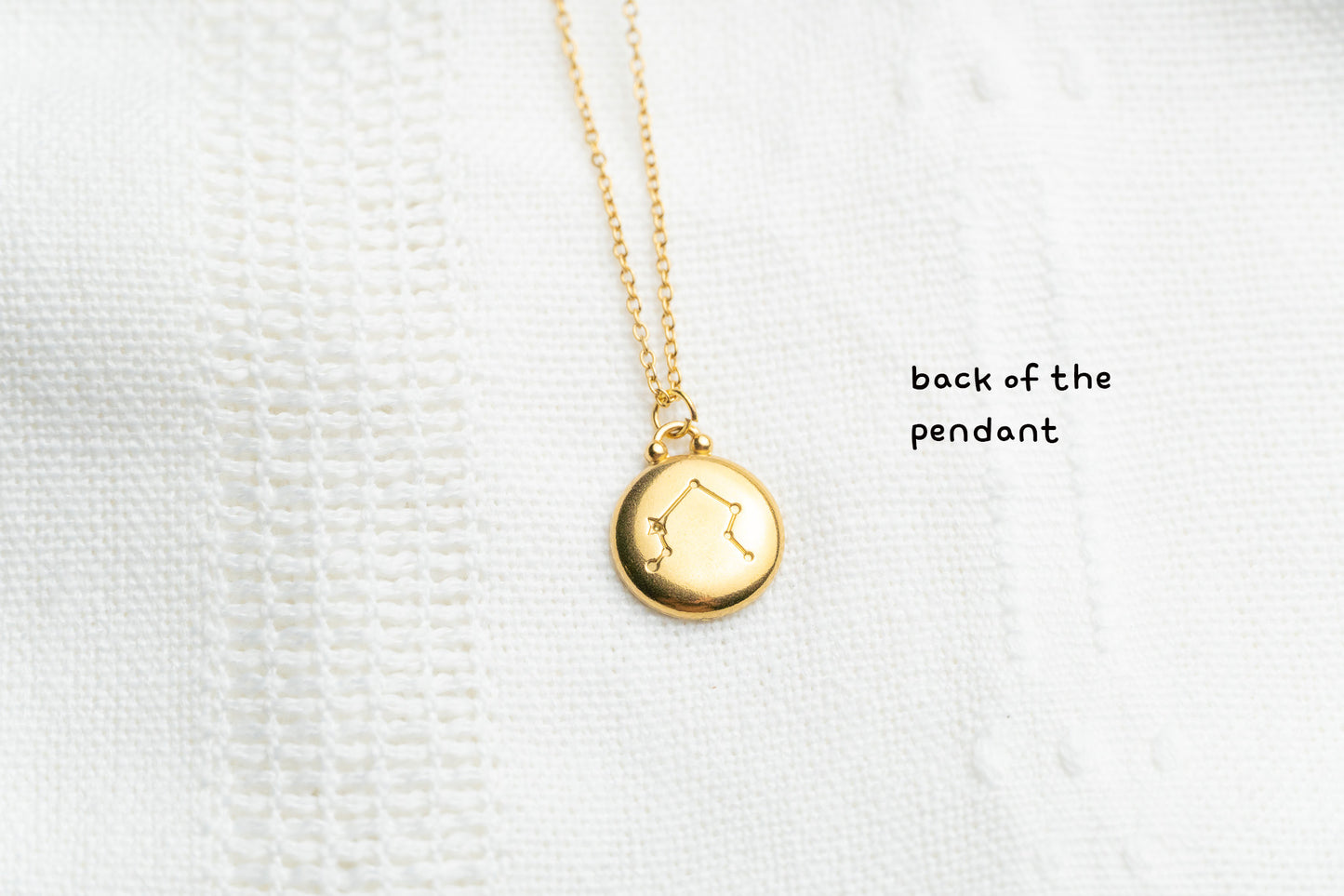 Gold Flat Round Libra Pendant Necklace