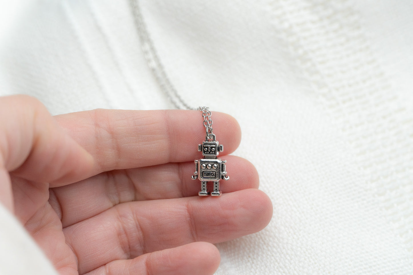 Silver Robot Charm Necklace