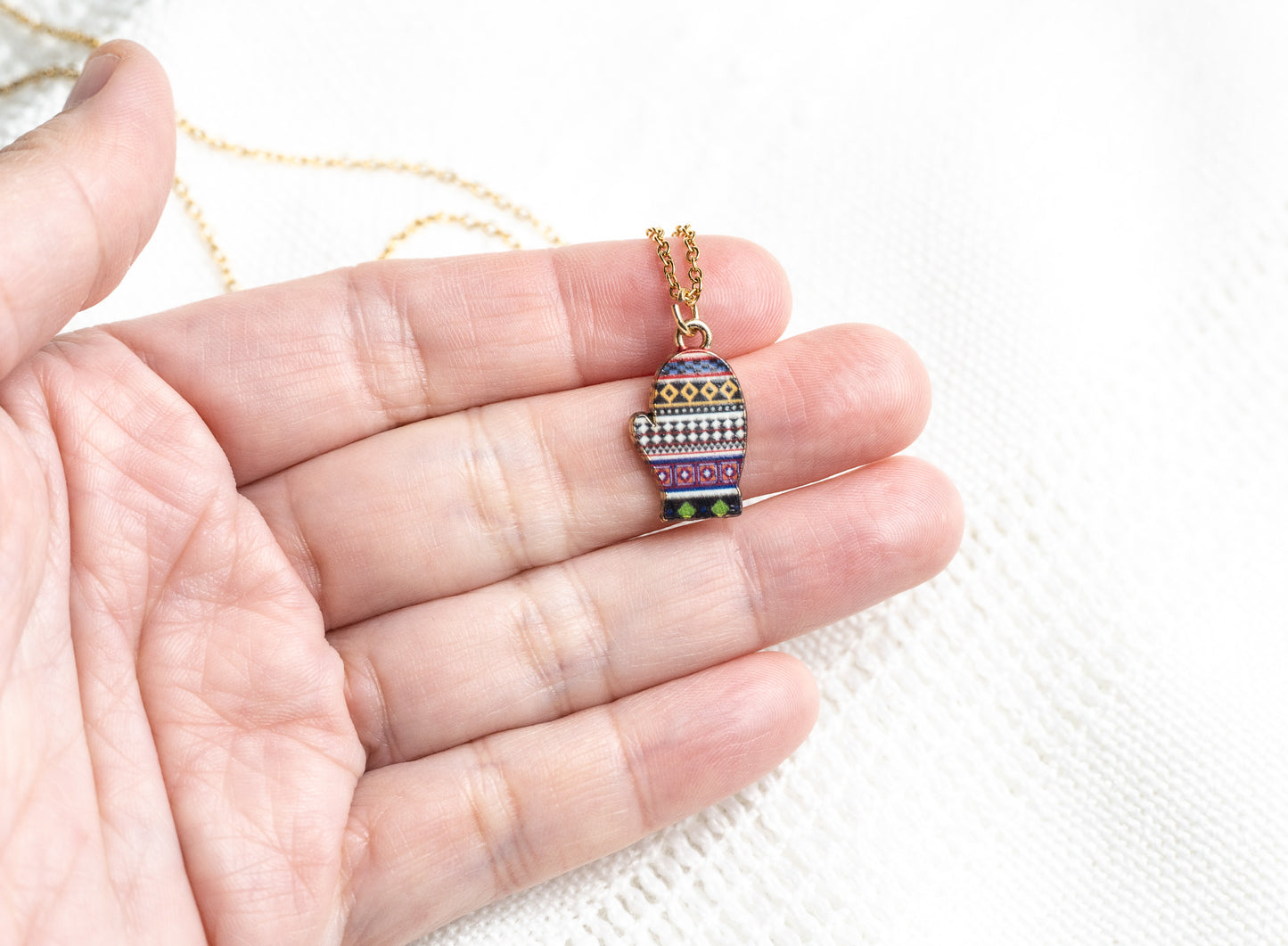 Winter Mitten Charm Necklace
