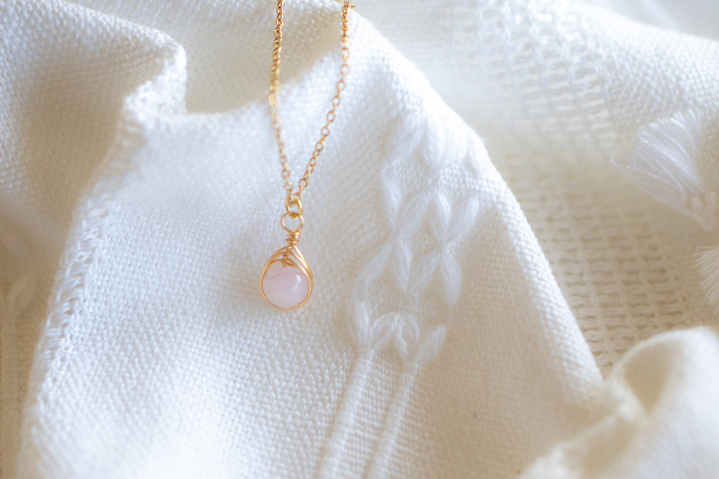 Natural Gemstone Rose Quartz Wire Wrapped Necklace