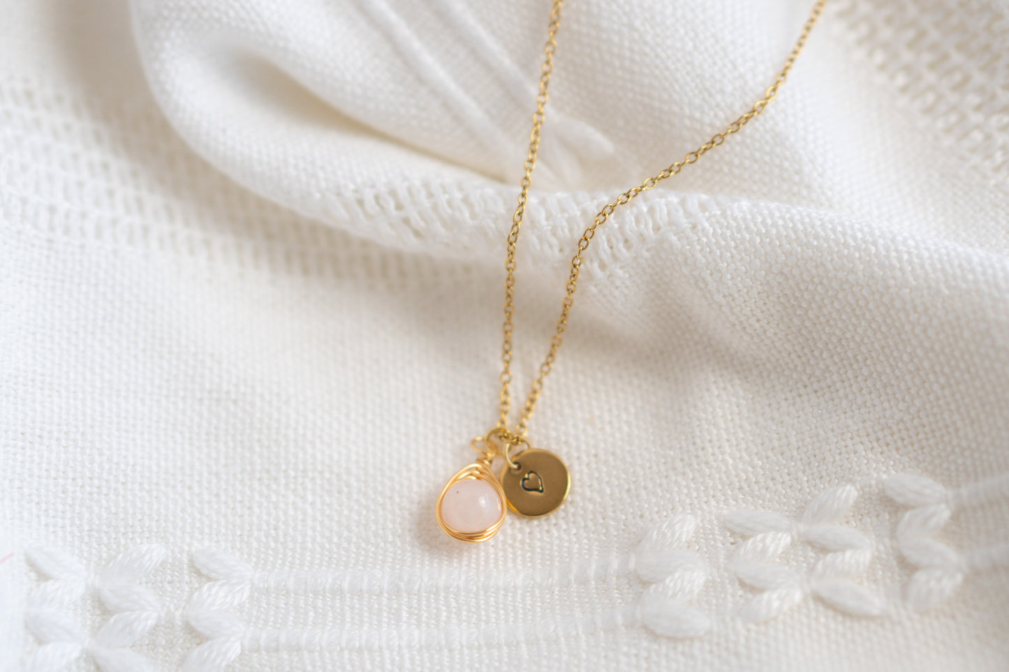 Natural Gemstone Rose Quartz Wire Wrapped Necklace