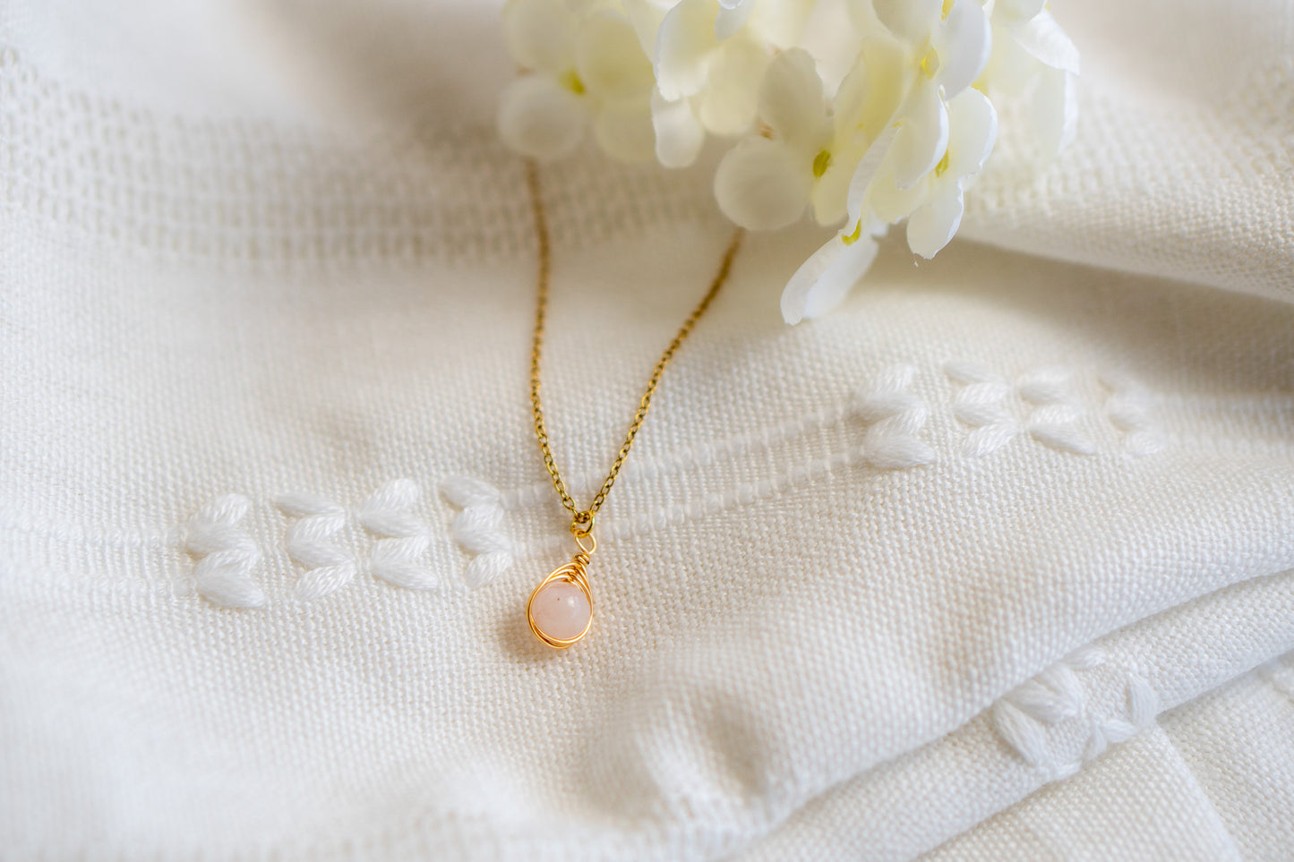 Natural Gemstone Rose Quartz Wire Wrapped Necklace