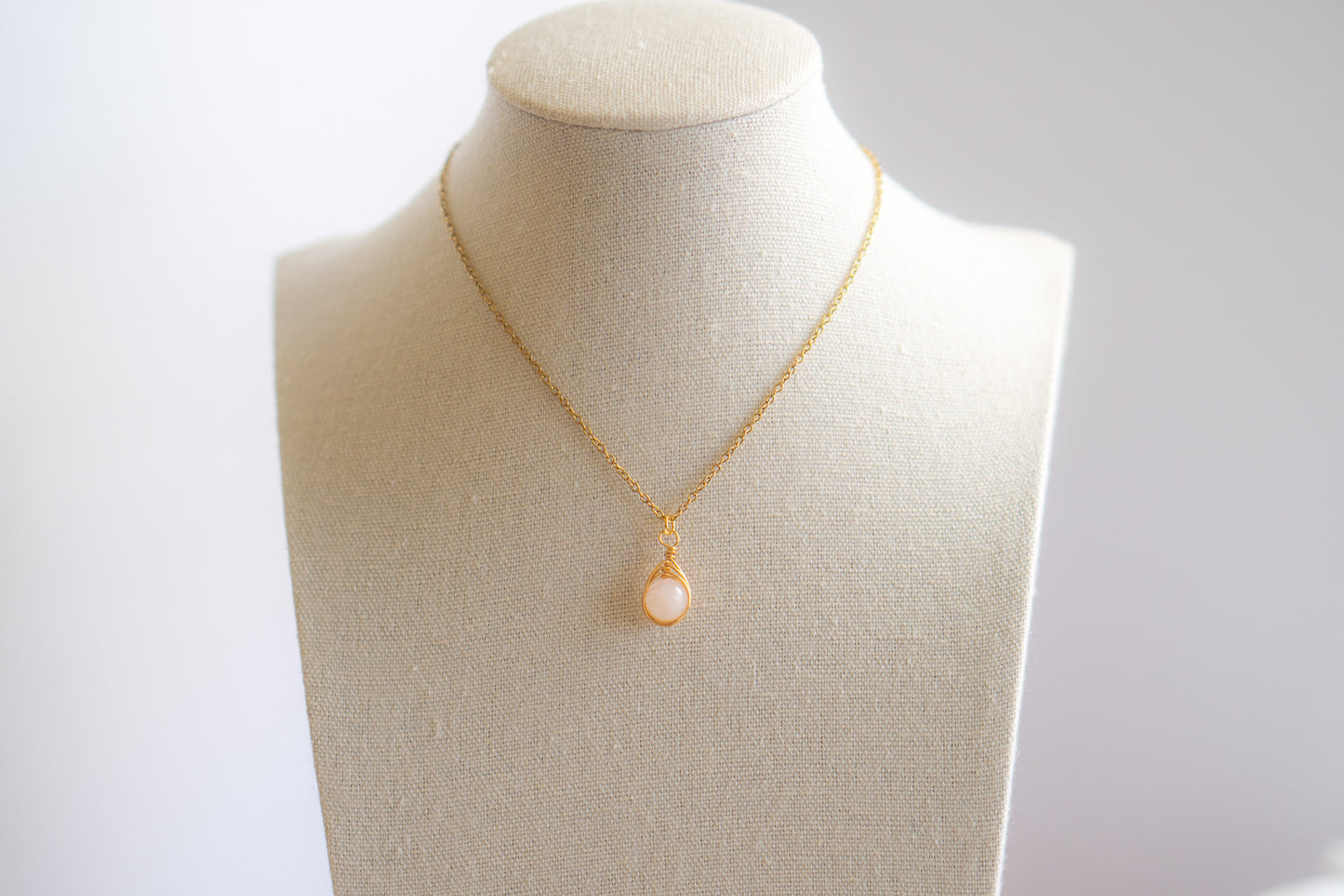 Natural Gemstone Rose Quartz Wire Wrapped Necklace