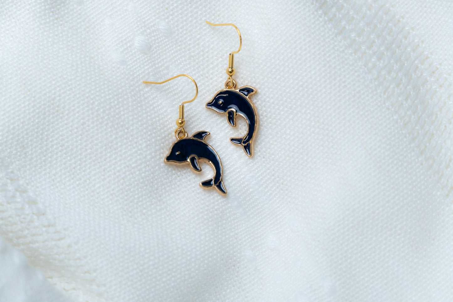 Navy Blue Dolphin Earrings
