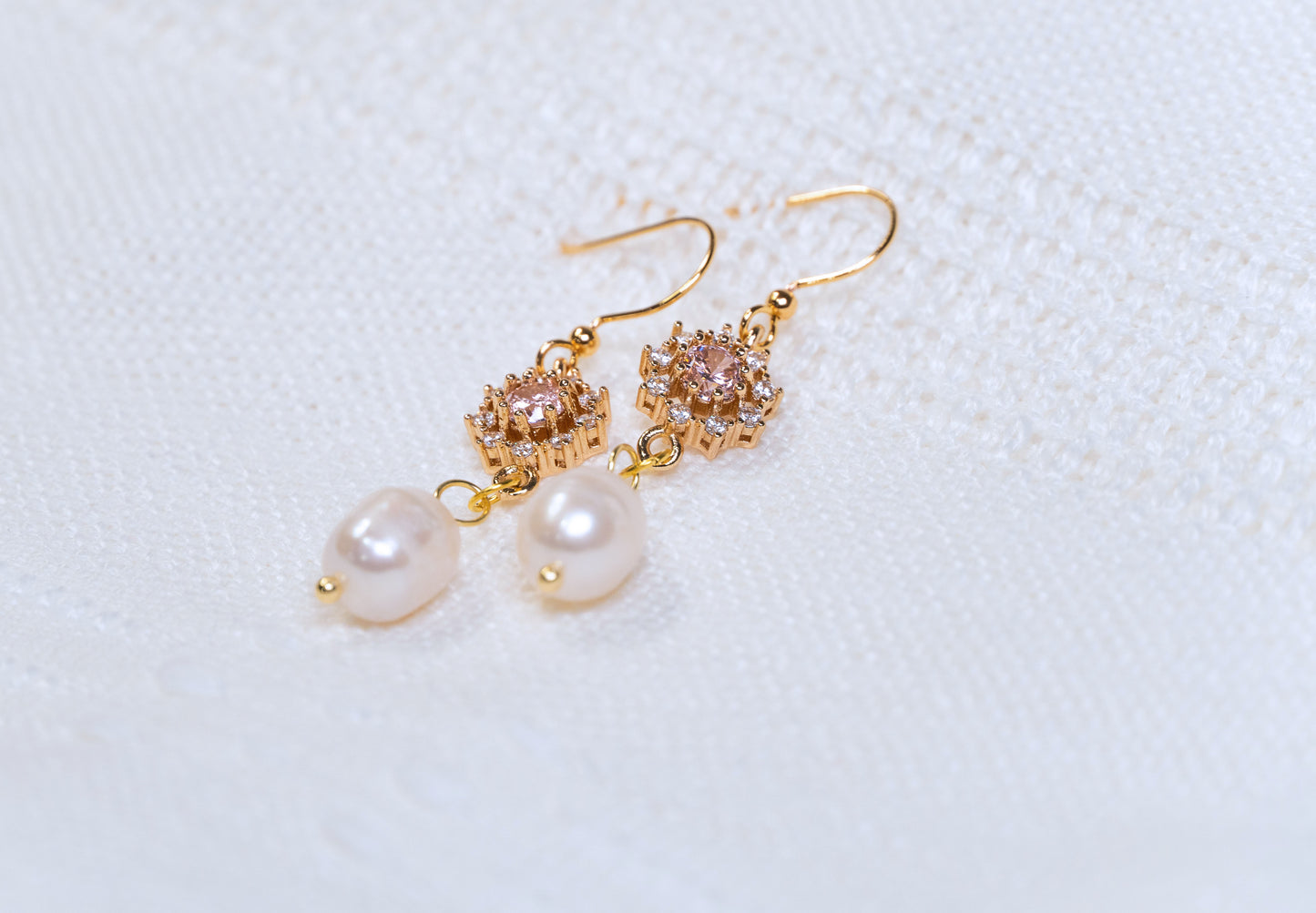 Pink Flower Rhinestone with Pearl Earrings