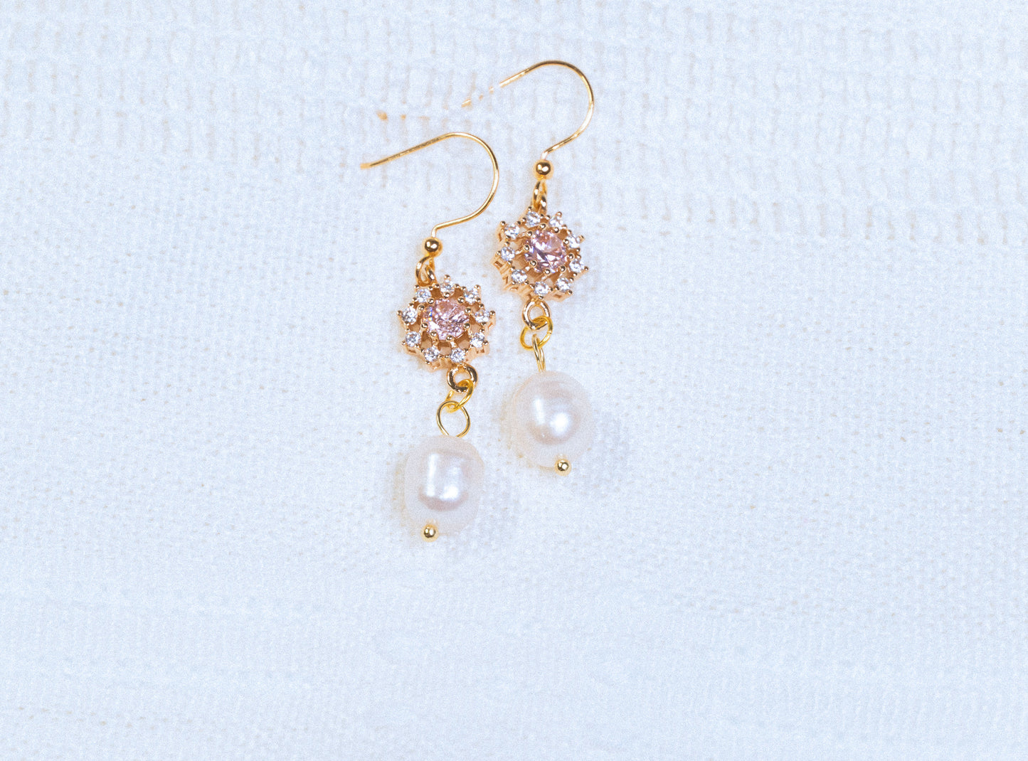 Pink Flower Rhinestone with Pearl Earrings