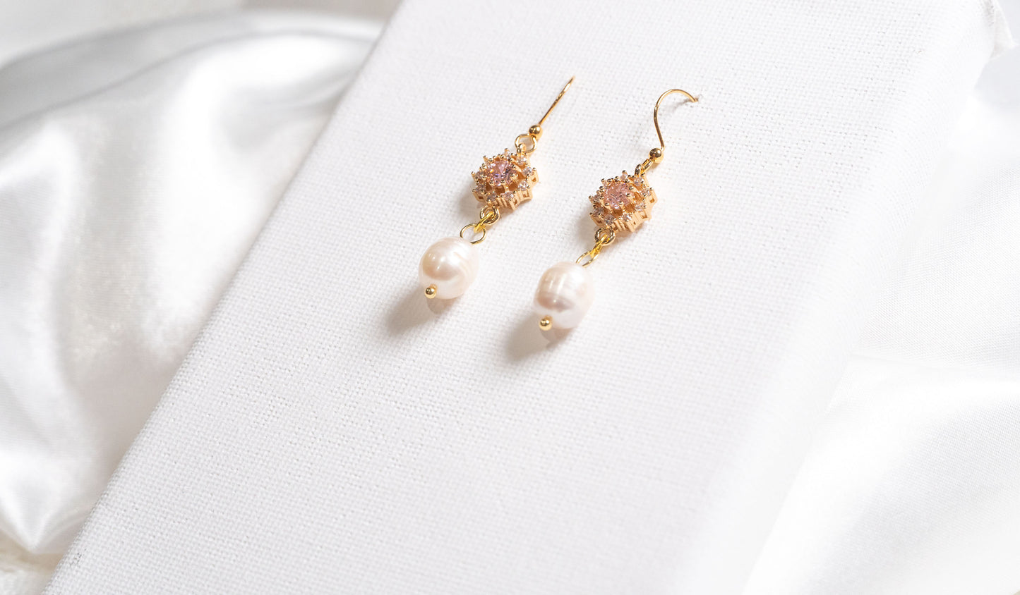 Pink Flower Rhinestone with Pearl Earrings