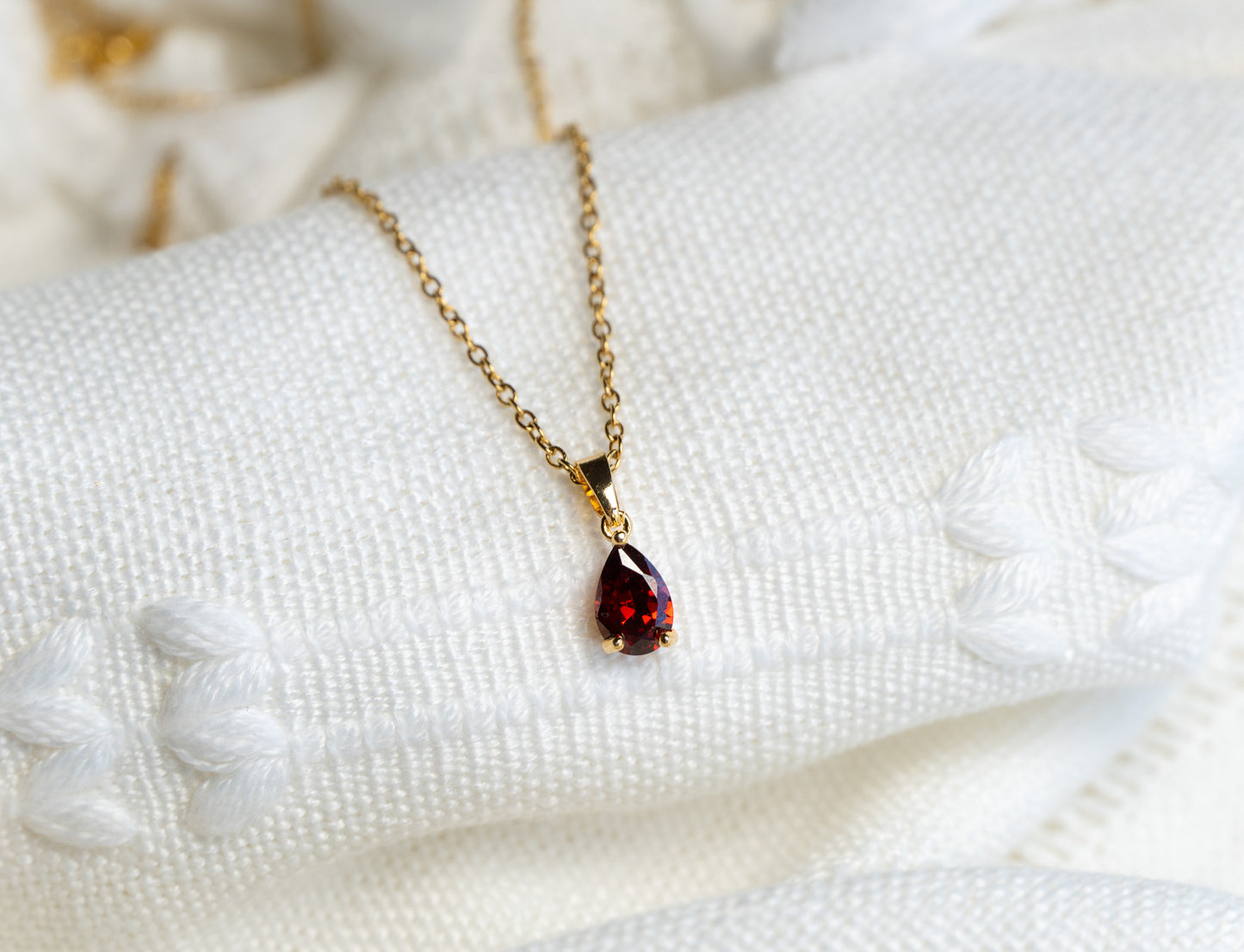 Ruby Cubic Zirconia Teardrop Necklace