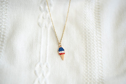 American Flag Ice cream charm necklace