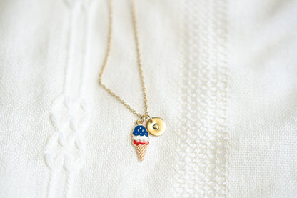 American Flag Ice cream charm necklace