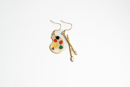 Art Palette Charm with Brush Earrings