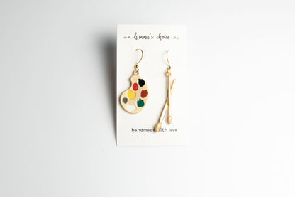 Art Palette Charm with Brush Earrings