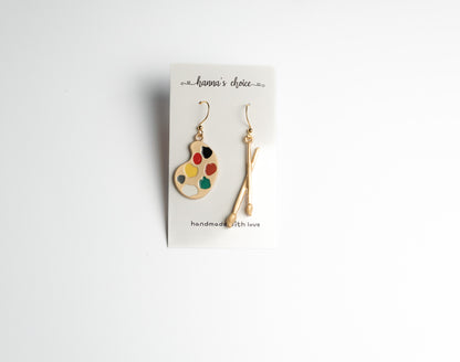 Art Palette Charm with Brush Earrings
