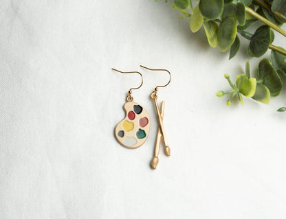 Art Palette Charm with Brush Earrings