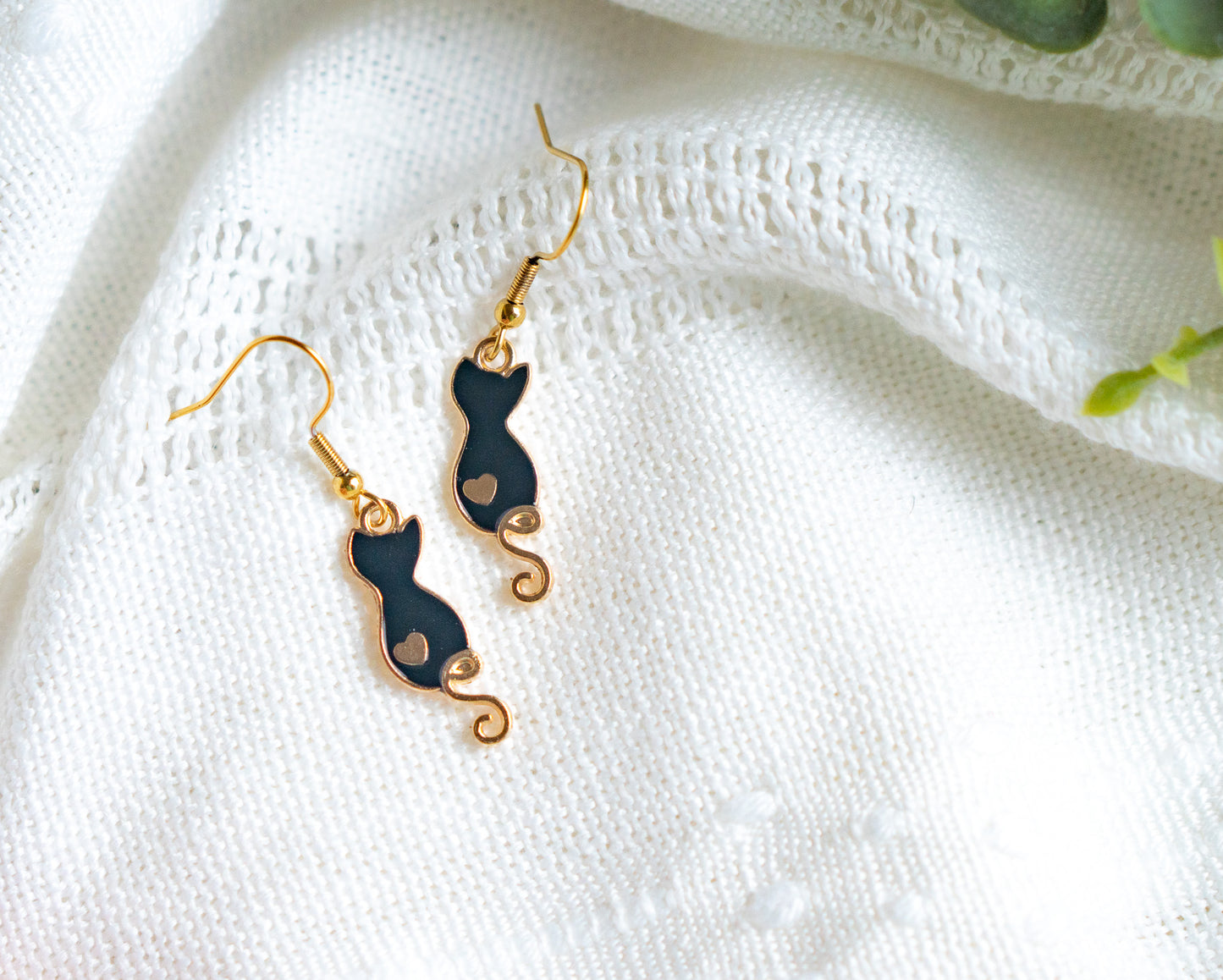 Black Cat Drop Earrings