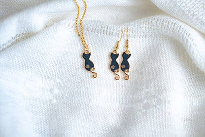 Black Cat Drop Earrings