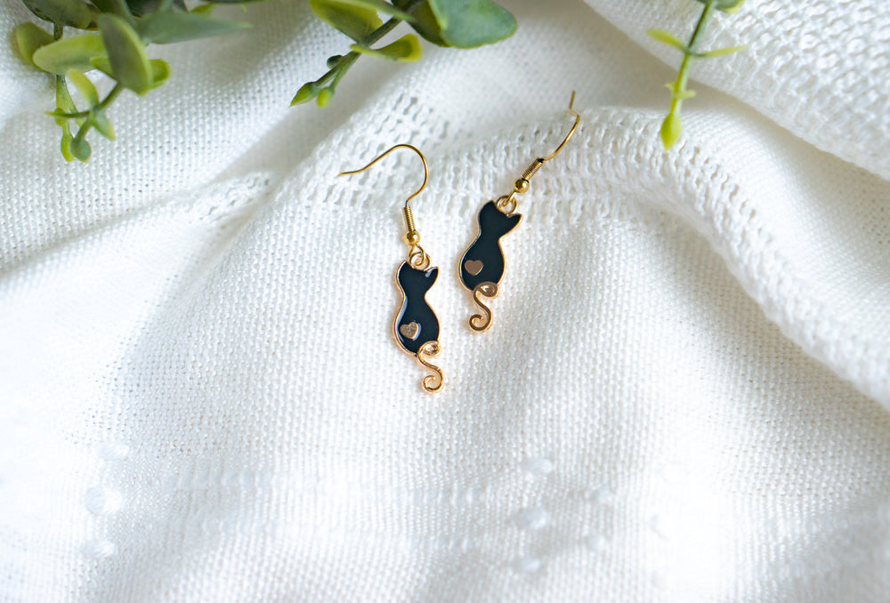 Black Cat Drop Earrings