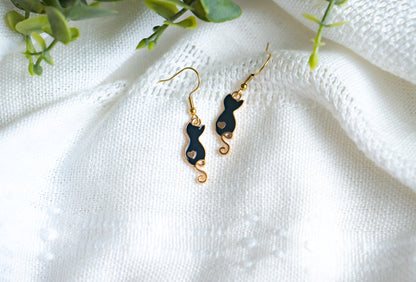 Black Cat Drop Earrings