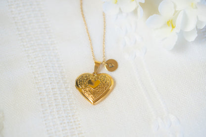 Gold Heart Locket Pendent Necklace