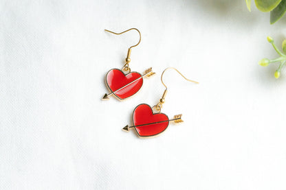 Red Heart with Arrow Charm Earrings