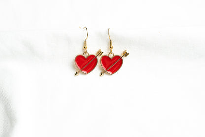 Red Heart with Arrow Charm Earrings