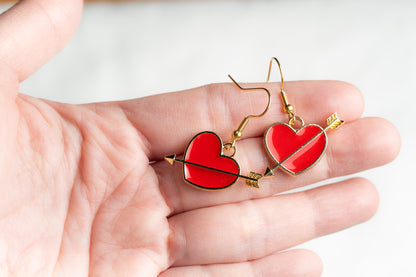 Red Heart with Arrow Charm Earrings