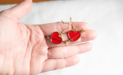 Red Heart with Arrow Charm Earrings