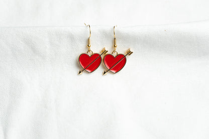 Red Heart with Arrow Charm Earrings