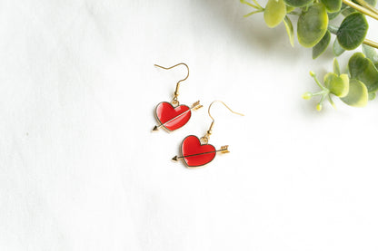 Red Heart with Arrow Charm Earrings
