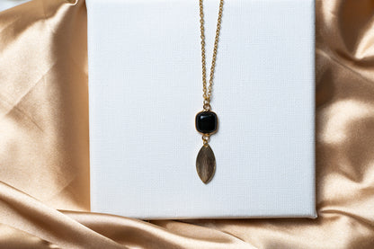 Black Stone Leaf Necklace