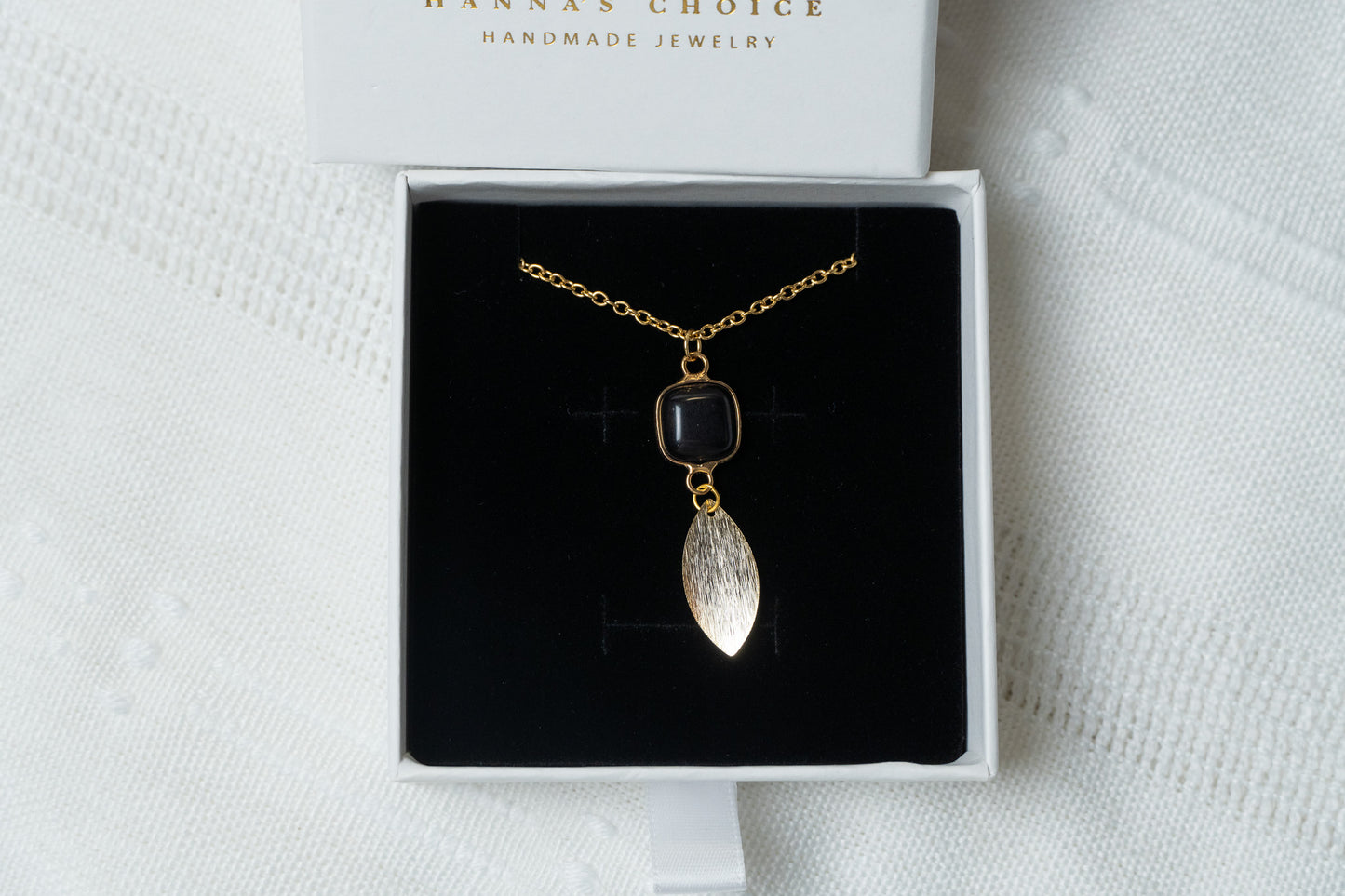 Black Stone Leaf Necklace