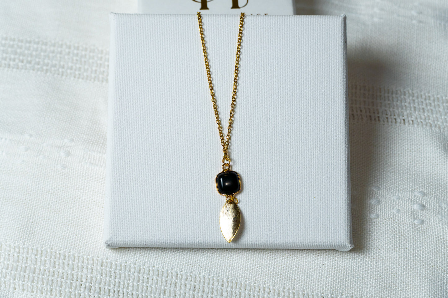 Black Stone Leaf Necklace