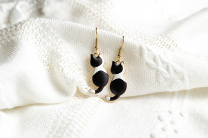 Black Cat with White Stripe Earrings