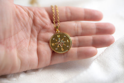 Golden Compass Pendant Necklace